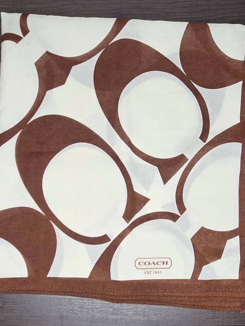 Coach Signature C Logo Square Scarf Bandana Brown Cream - Picture 6 of 6
